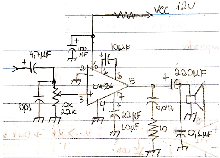 Audio amplifier circuit (LM386)
